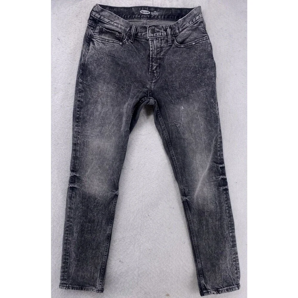 Old Navy Men Slim Built-In Tough Flex Jeans 29x30 Gray Acid Wash Denim Black